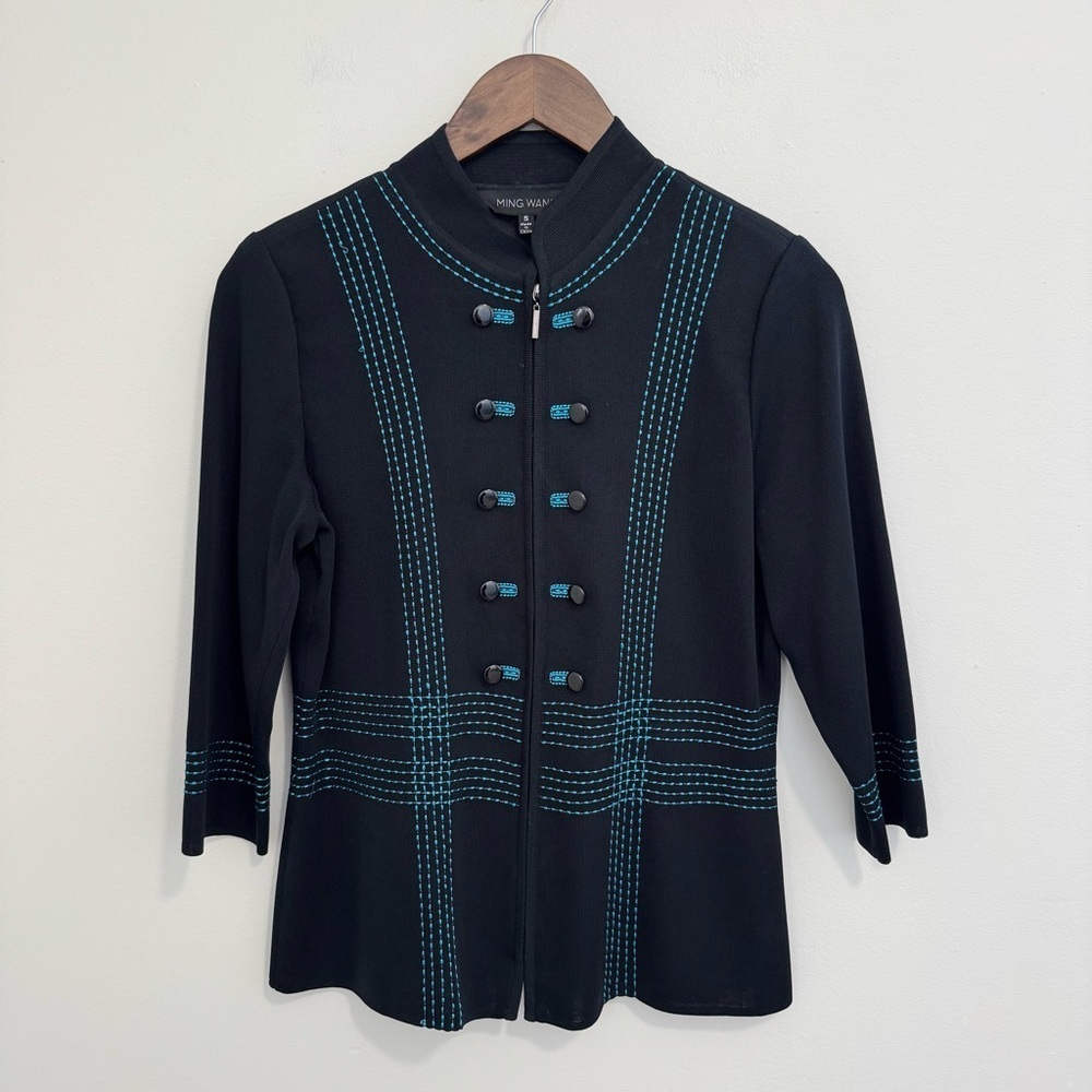 Ming Wang Embellished Zip Up Blouse